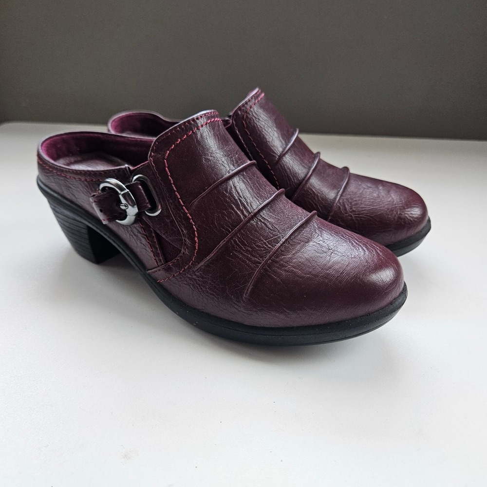 Easy Street Clog Mule Shoes Size 7N Comfort Wave Burgundy Buckle Office Career